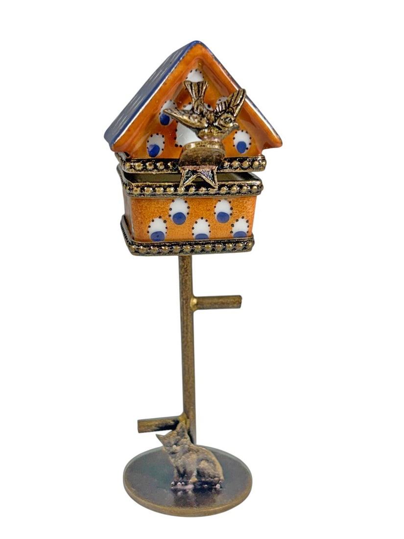 Limoges Blue Birdhouse Trinket Box Peint Main Rare (1 of 6)