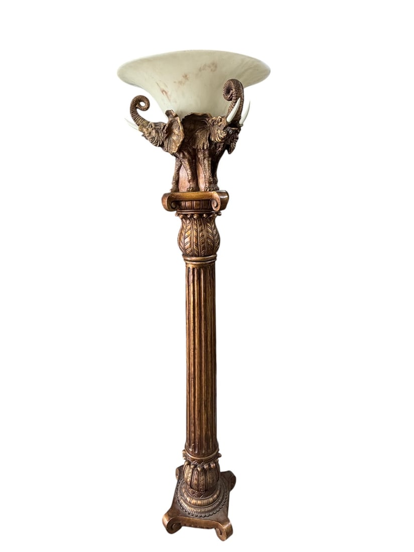 Large Elephant Motif Torchiere Floor Lamp Decor (1 of 6)