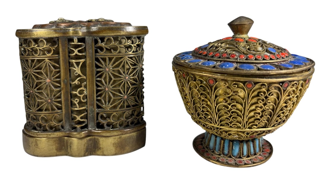 Chinese Export Bronze Covered Containers 2pc LOT (1 of 10)