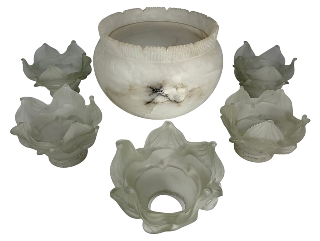 Alabaster and Frosted Glass Chandelier Shades 6pcs (1 of 8)