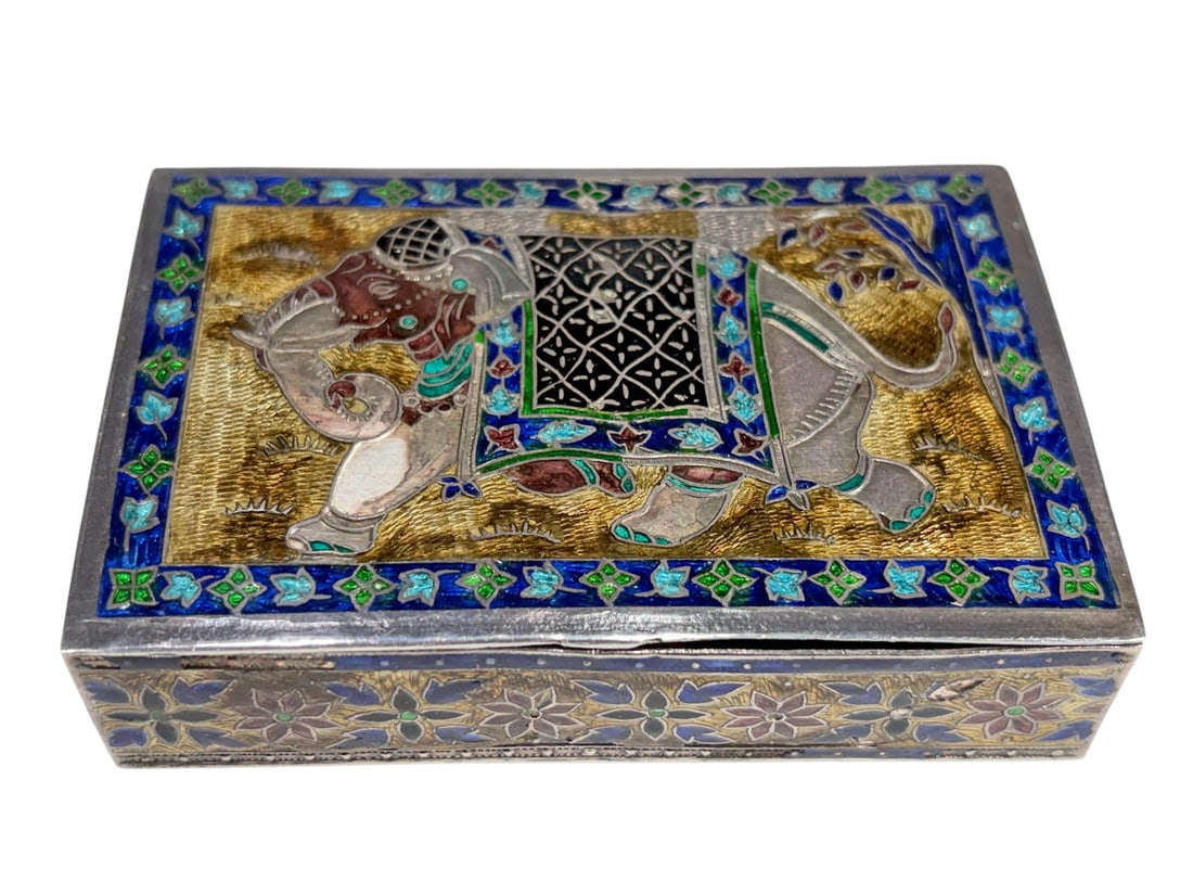 Sterling Silver Enamel Elephant Trinket Box 124g. (1 of 7)