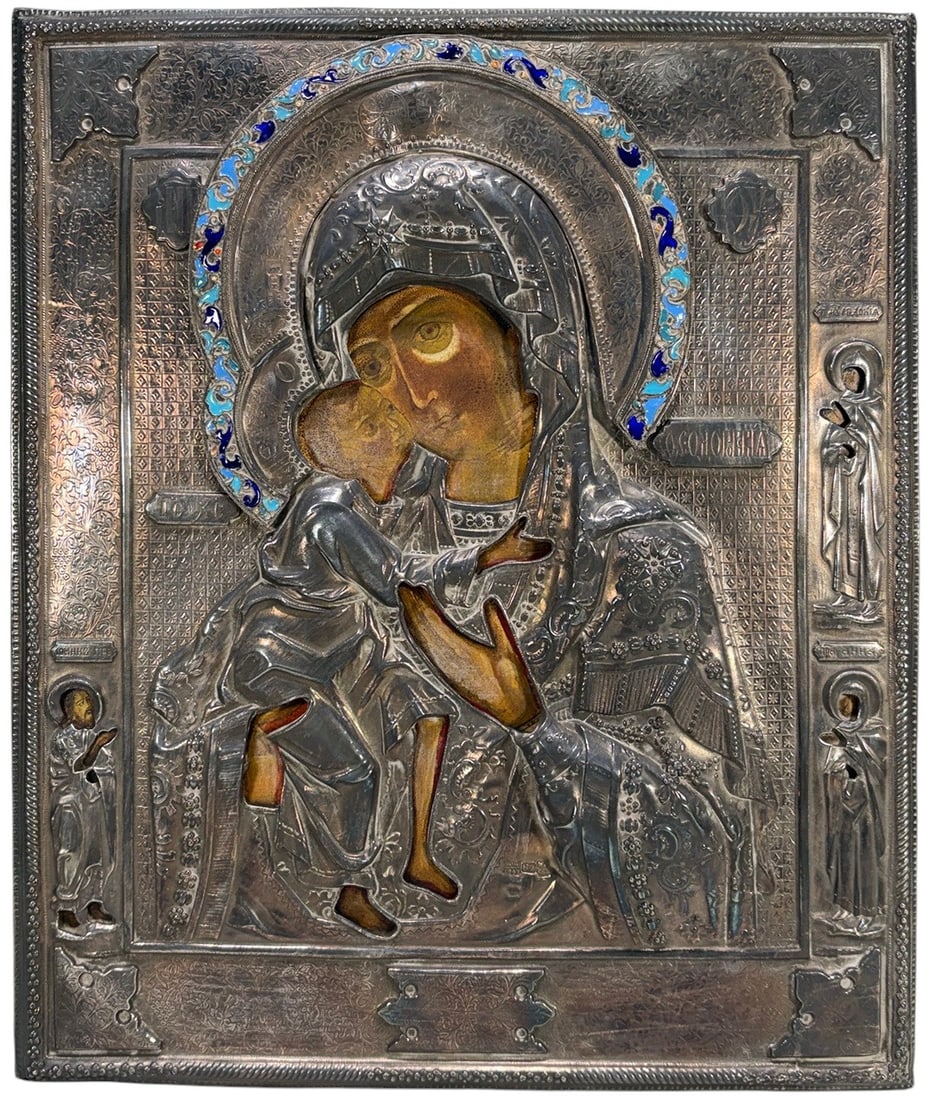 1847 Russian 84 Silver Oklad Icon of Virgin Eleusa (1 of 8)
