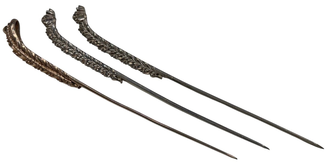Chinese Silver Foliate Ornamental Hairpins 3pc LOT (1 of 8)