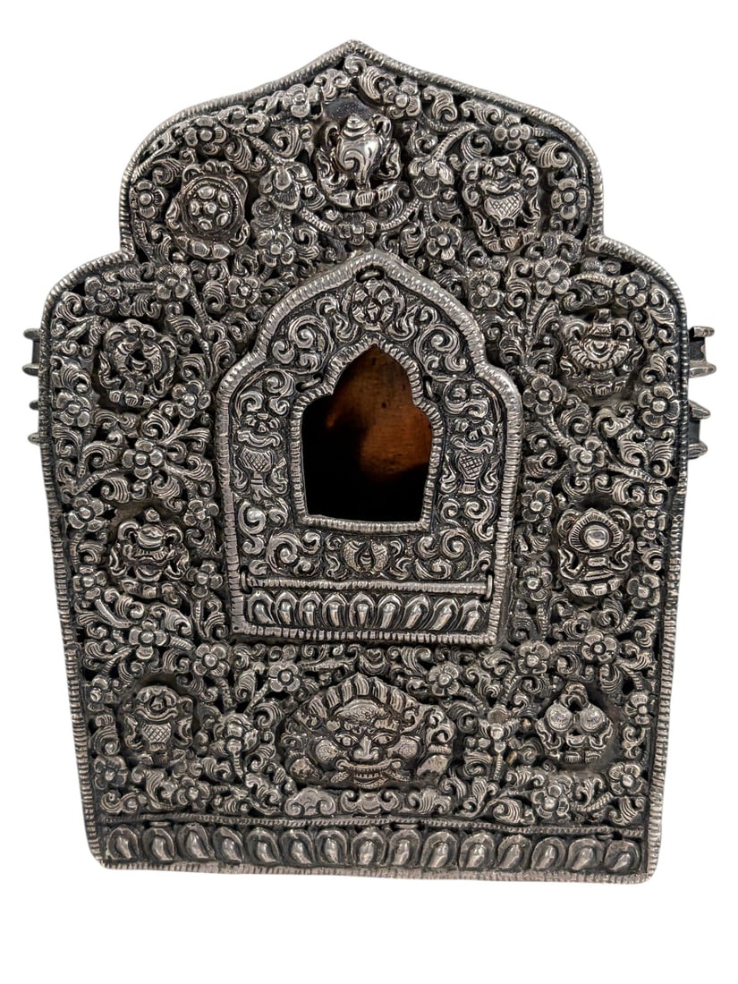 Tibetan-Style Repousse Silver & Copper Shrine Box (1 of 6)