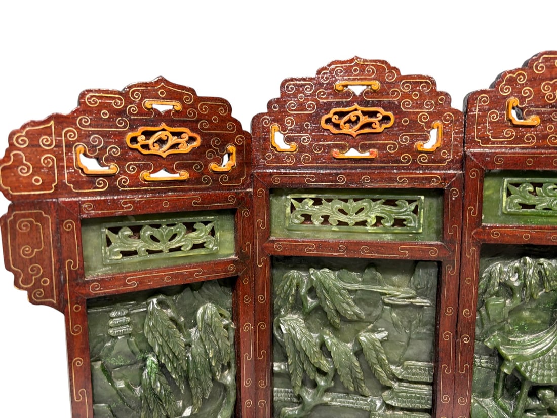 Chinese Fine Spinach Jade Five-Panel Table Screen - 2