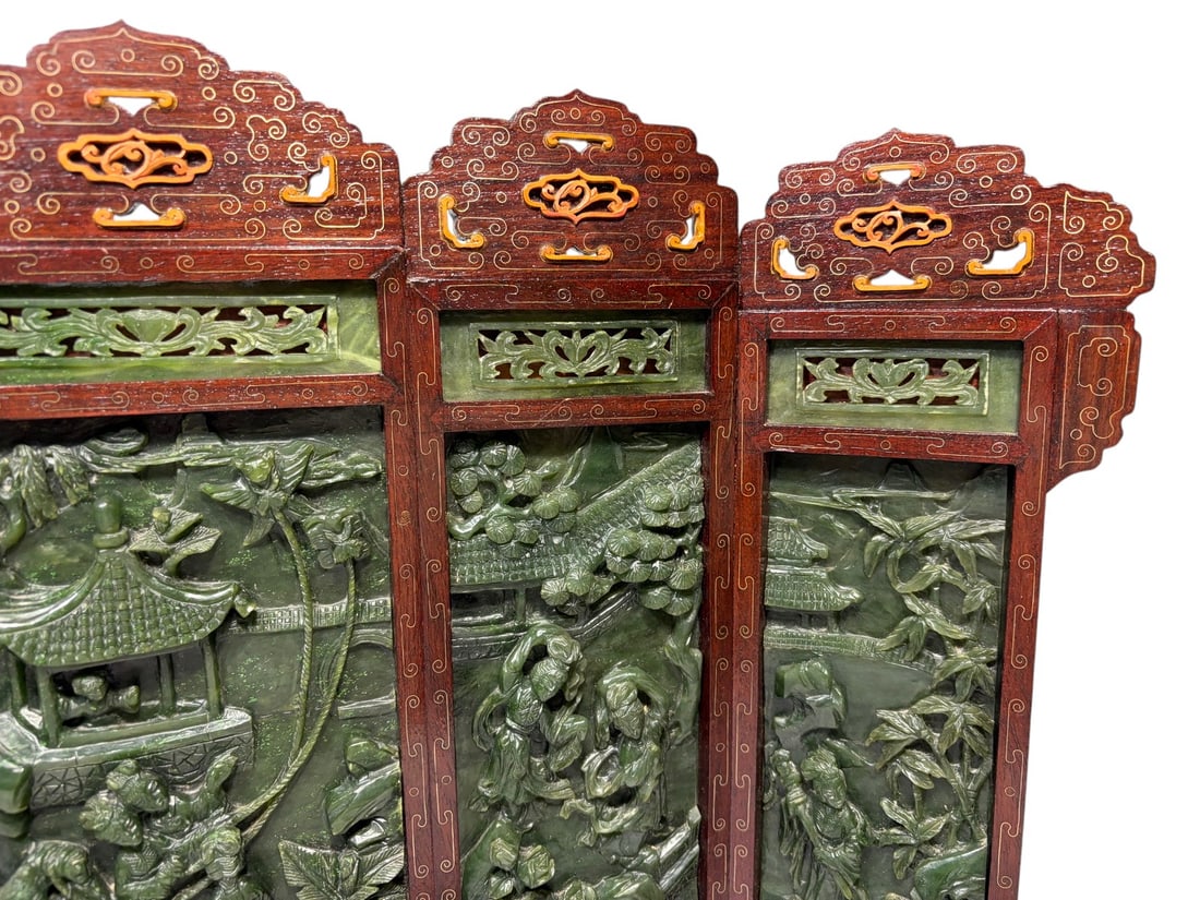 Chinese Fine Spinach Jade Five-Panel Table Screen - 3