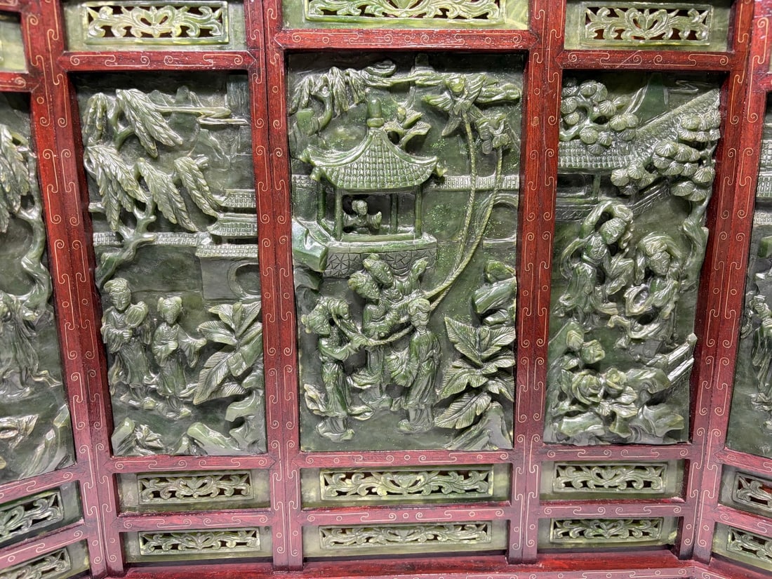 Chinese Fine Spinach Jade Five-Panel Table Screen - 4