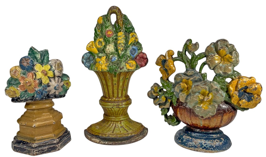 Painted Cast Iron Floral Baskets Decorations 3pcs (1 of 5)