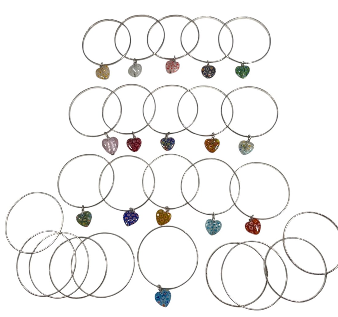 Assorted Silver-Tone Murano Heart Bangles 25pc LOT (1 of 6)