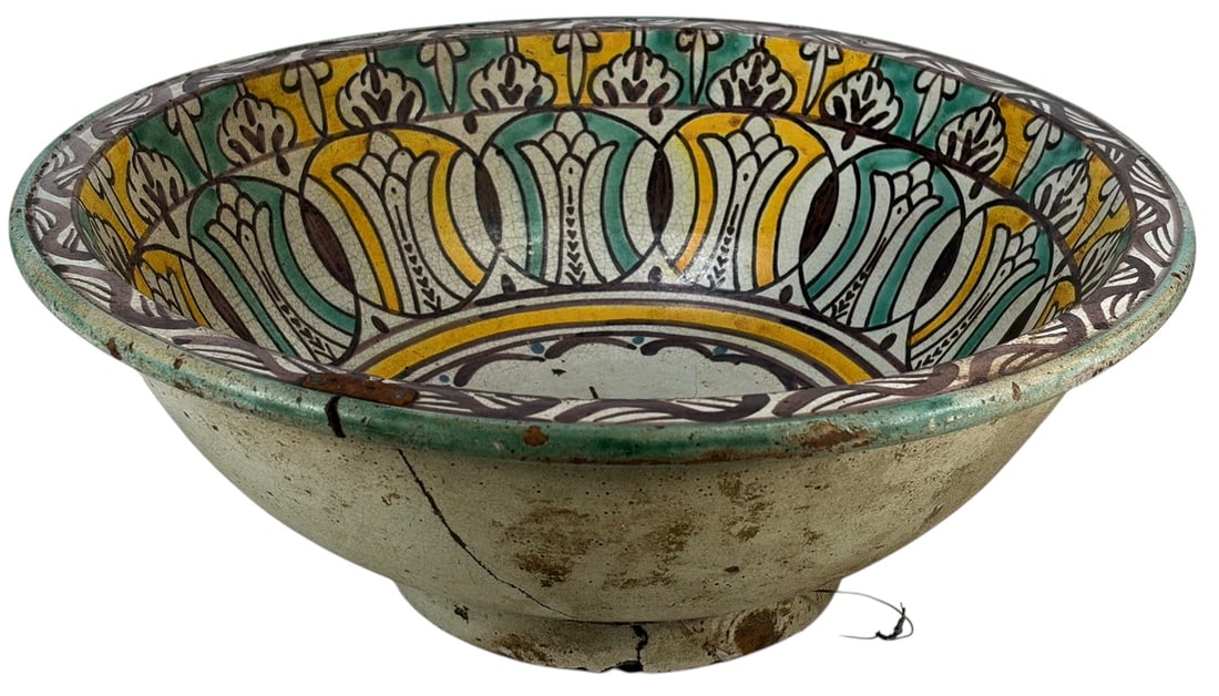 Large 19-18th C. Moroccan Polychrome Ceramic Bowl (1 of 7)