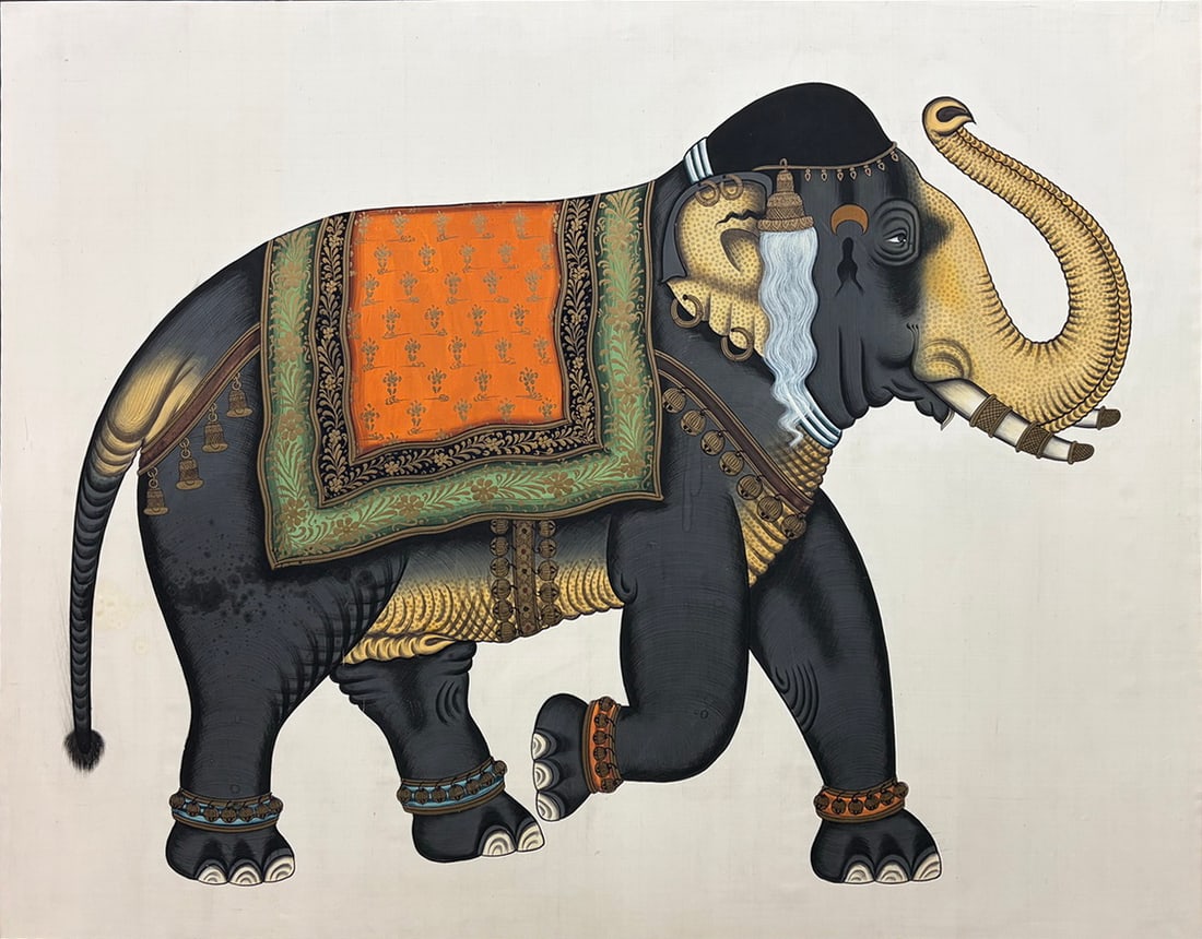 Indian School Decorated Elephant Painting on Silk (1 of 7)