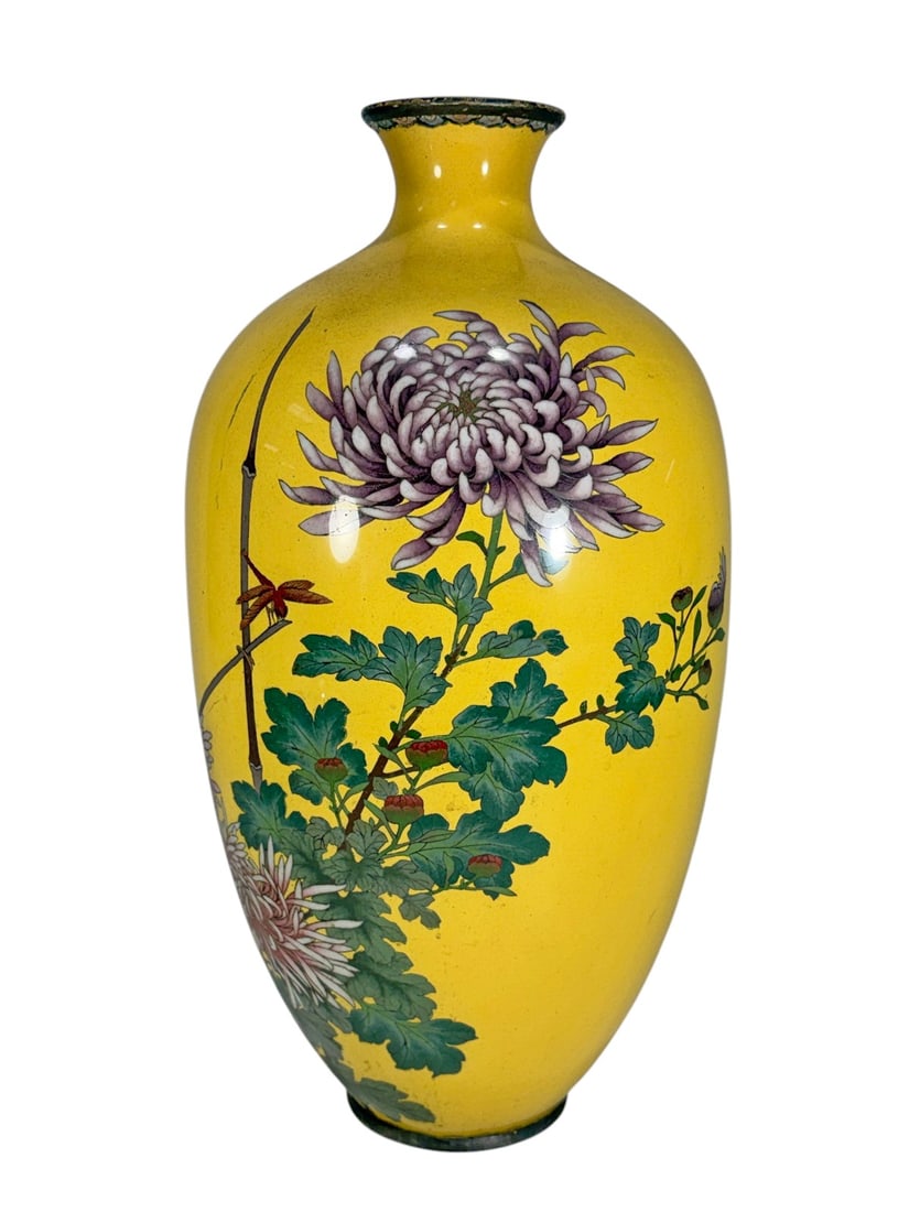 Ando Jubei Japanese Yellow Cloisonne Enamel Vase (1 of 7)