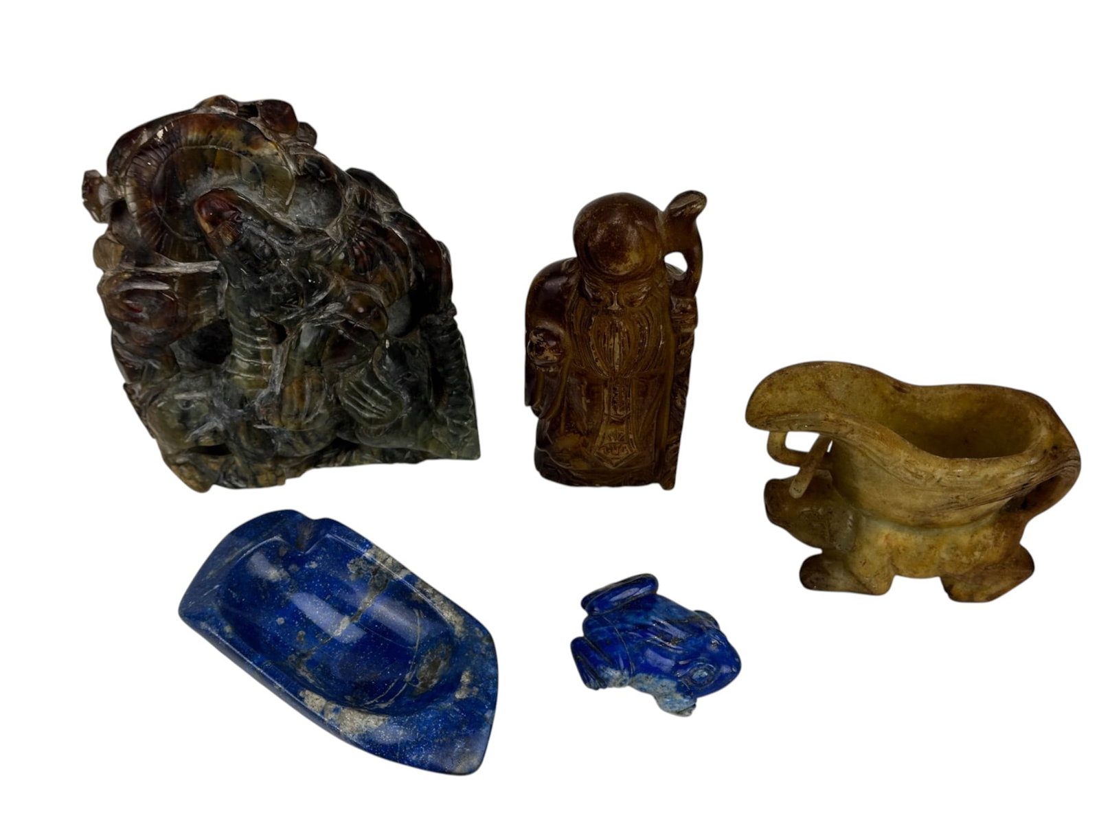 Chinese Carved Soapstone, Lapis Frog and Dish LOT (1 of 7)