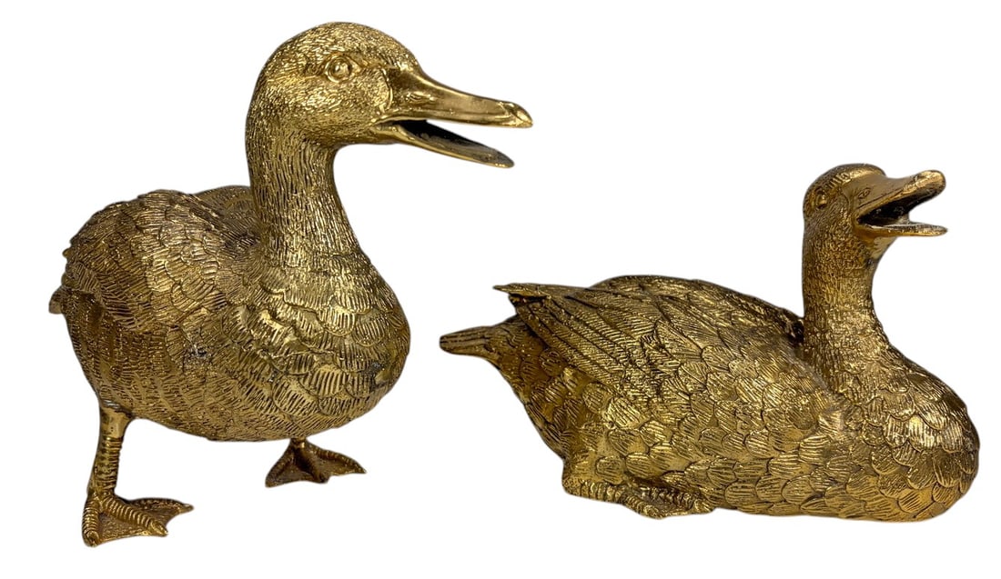 Solid Bronze Naturalistic Duck Sculptures 2pc LOT (1 of 4)