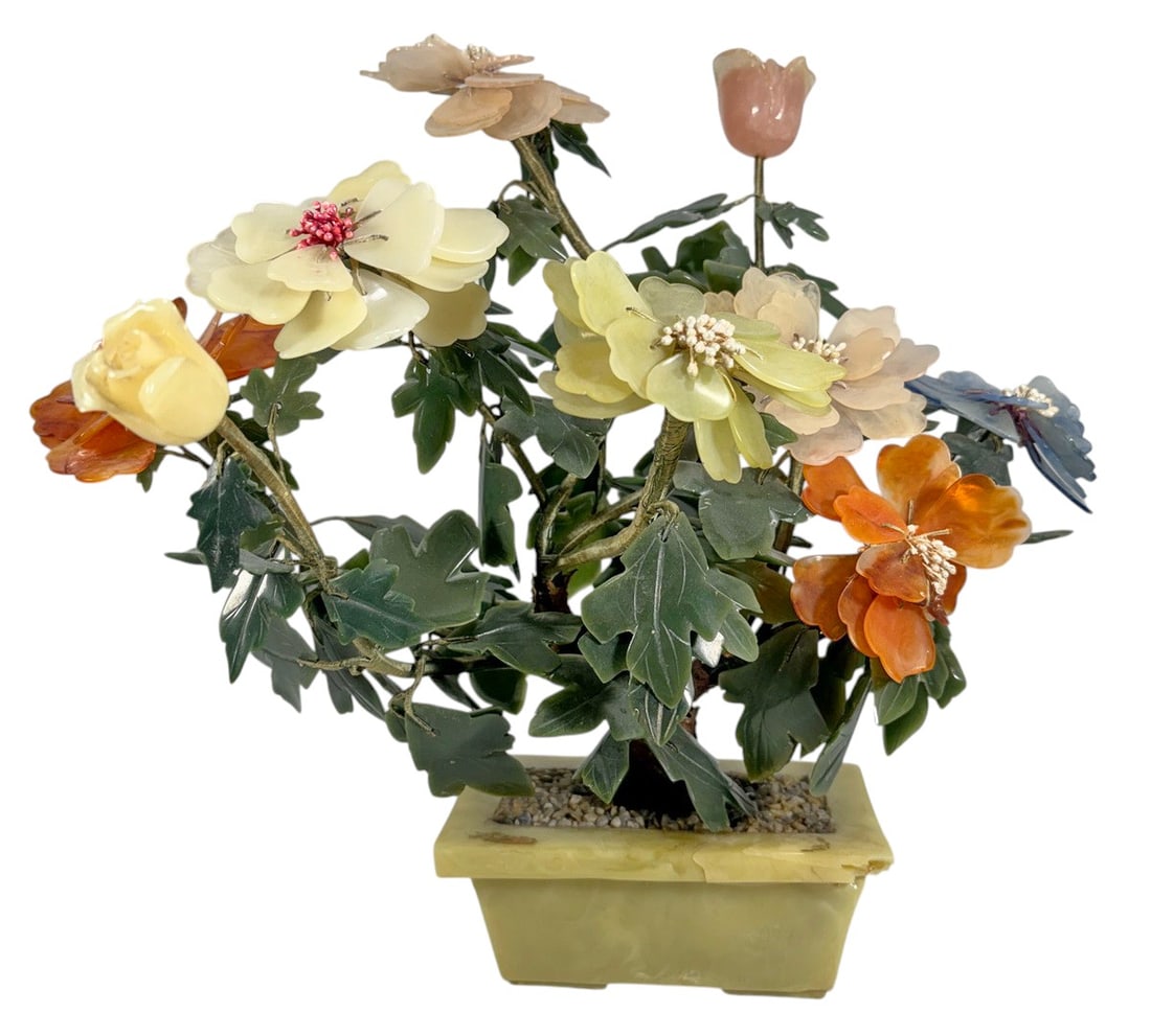 Chinese Hardstone Floral Arrangement in Planter (1 of 7)