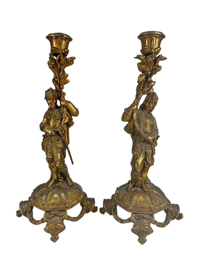 Ornate Bronze Figural Knight Candlesticks 2pc LOT (1 of 7)
