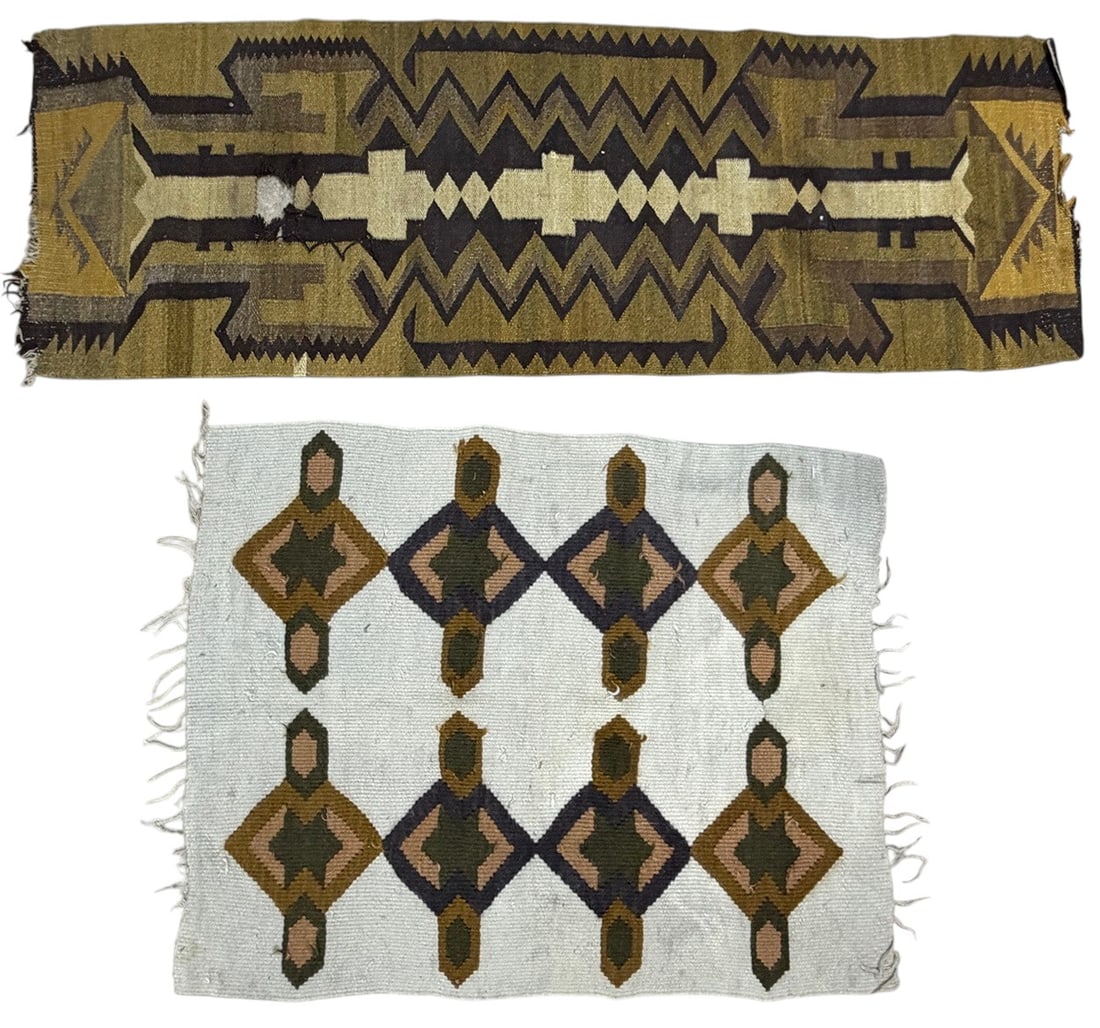 Antique Navajo Style Geometric Woven Rugs 2pc LOT (1 of 8)