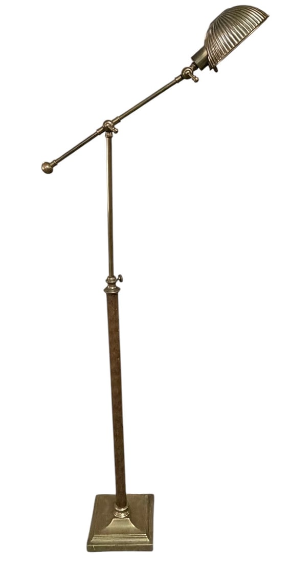 20th C Wood & Brass Adjustable Floor Lamp 62" (1 of 6)
