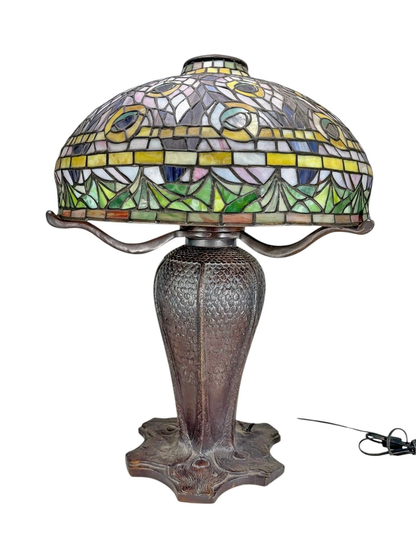 Art Nouveau Style Peacock Stained Glass Table Lamp (1 of 8)