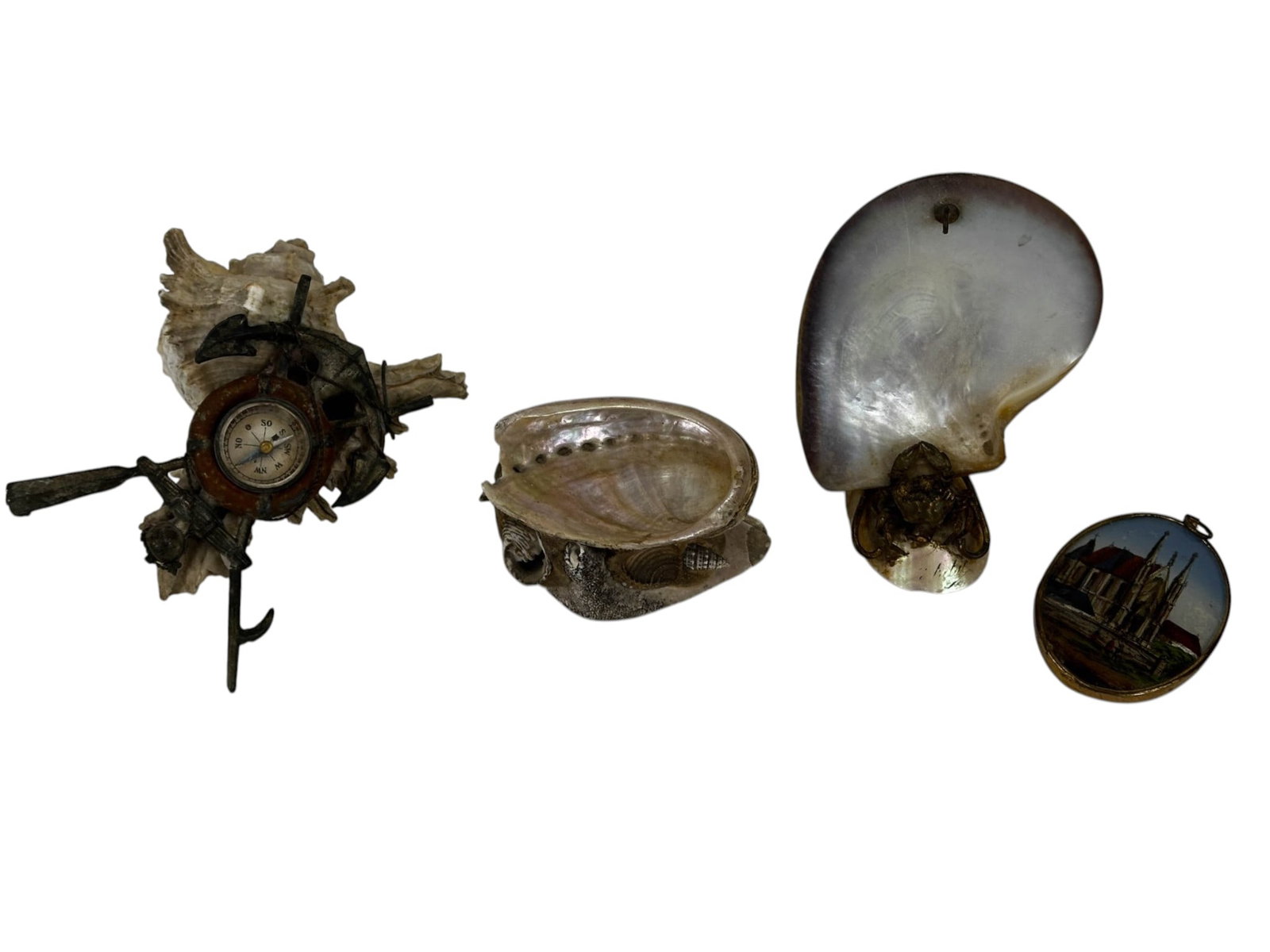 Nautical Shell Souvenir, Compass, Trinket Dish LOT (1 of 6)