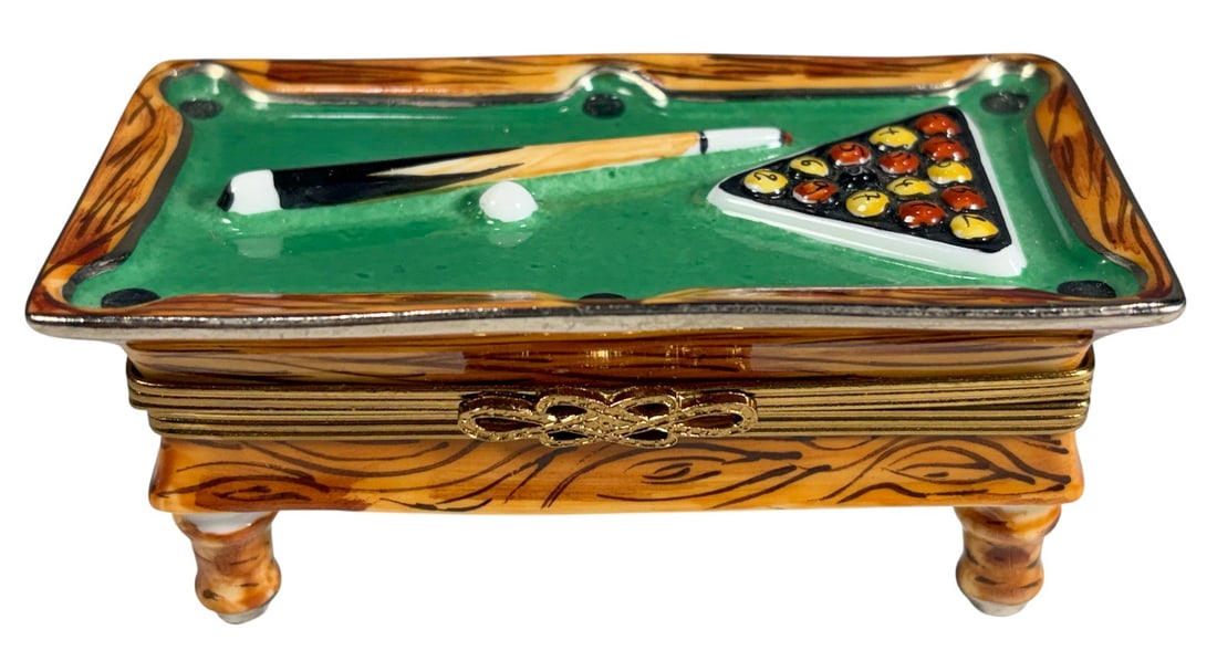 Peint Main Limoges France Pool Table Trinket Box (1 of 5)
