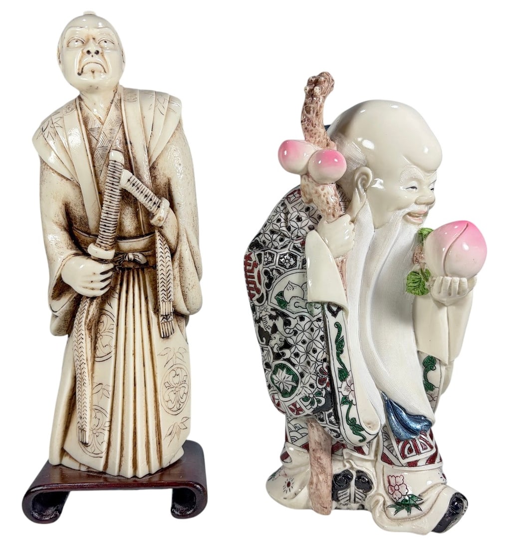 Asian Figural Carvings & Porcelain 2pc LOT (1 of 8)