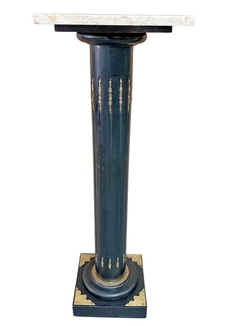 Wood Pedestal w Bronze Mounts & Marble Top 41" (1 of 5)