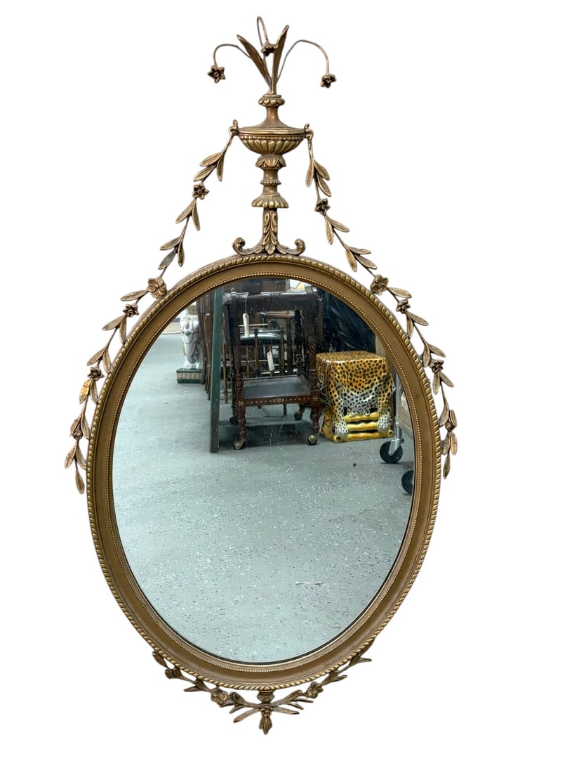 French Maison Jansen Style Giltwood Oval Mirror (1 of 5)