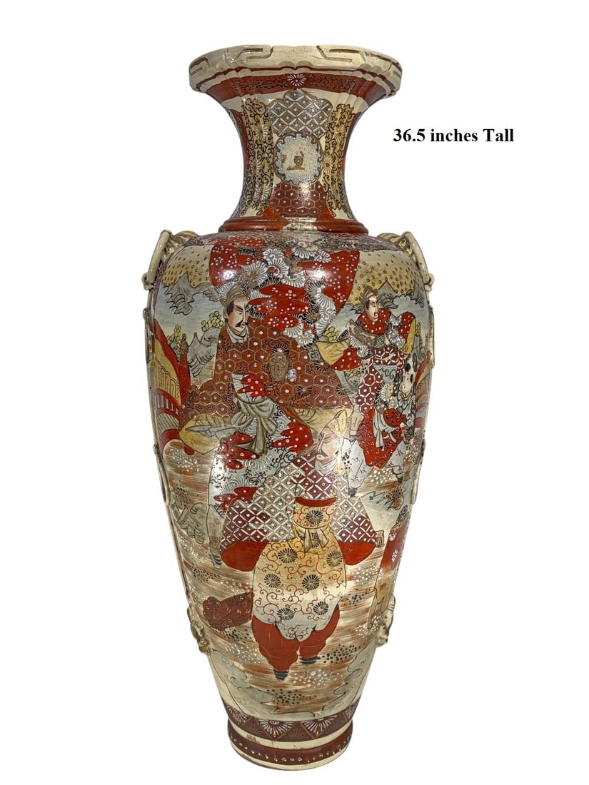 Large Japanese Satsuma Porcelain Vase 36.5" (1 of 8)