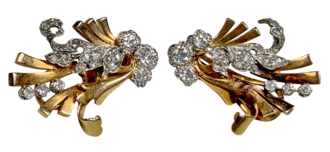 18K Gold Diamond Clip Earrings Pair 0.84 CTW Gold (1 of 7)