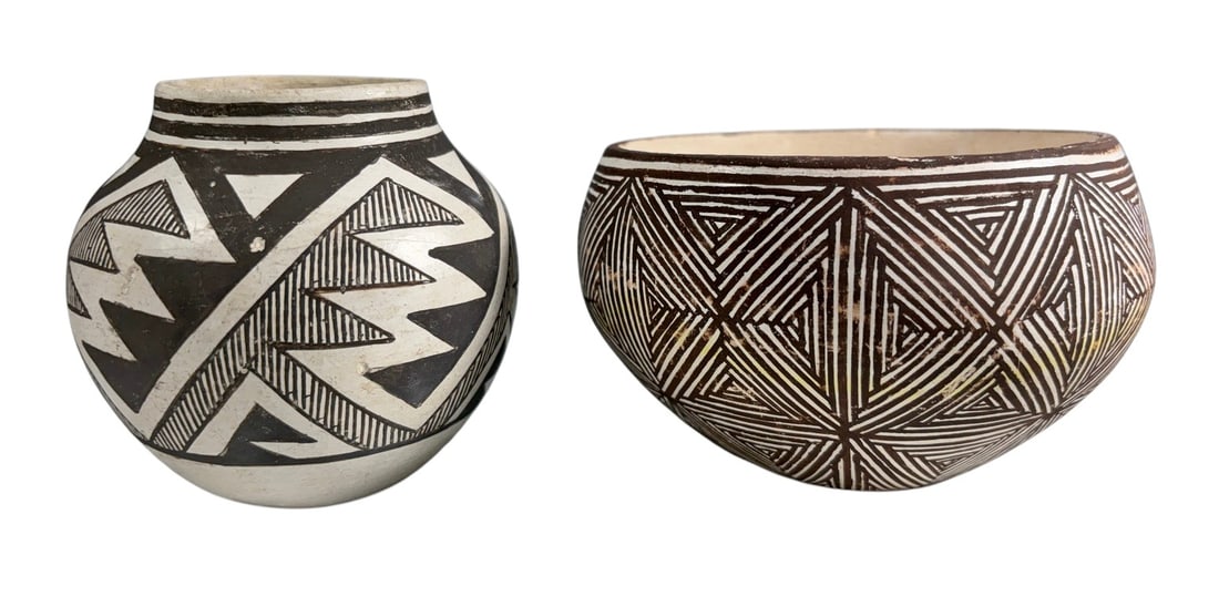 Lucy M. Lewis Acoma Black White Pottery 2pc LOT (1 of 4)