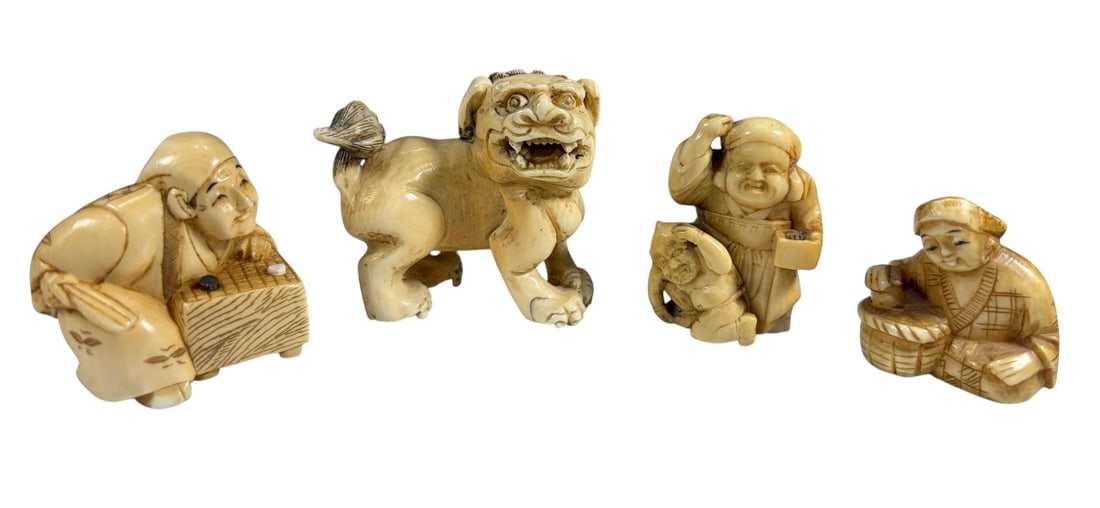 Group of Japanese Carved Figural Netsuke 3pc LOT (1 of 7)