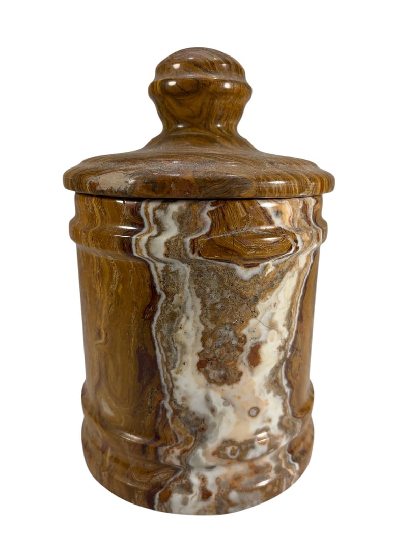 Carved Banded Onyx Stone Decorative Lidded Jar (1 of 5)