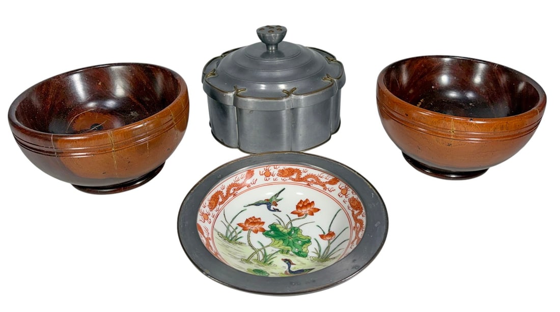 Wood Pewter Porcelain Decorative Objects 4pc LOT (1 of 9)