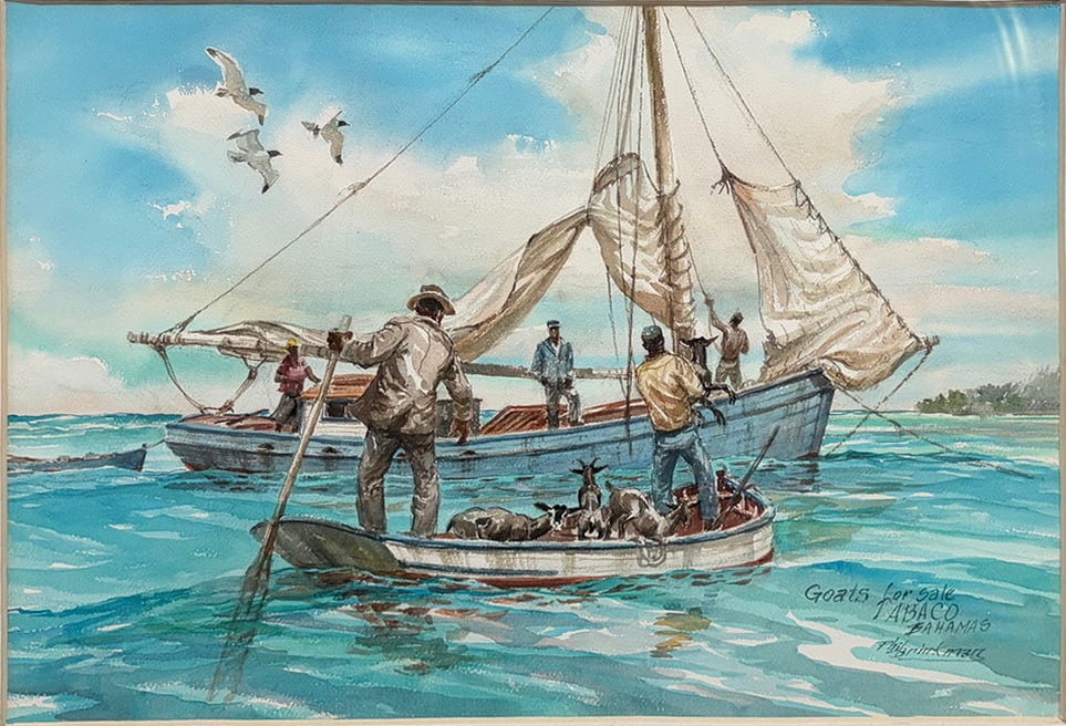 Phil Brinkman (b1916) Goats for Sale Watercolor (1 of 6)