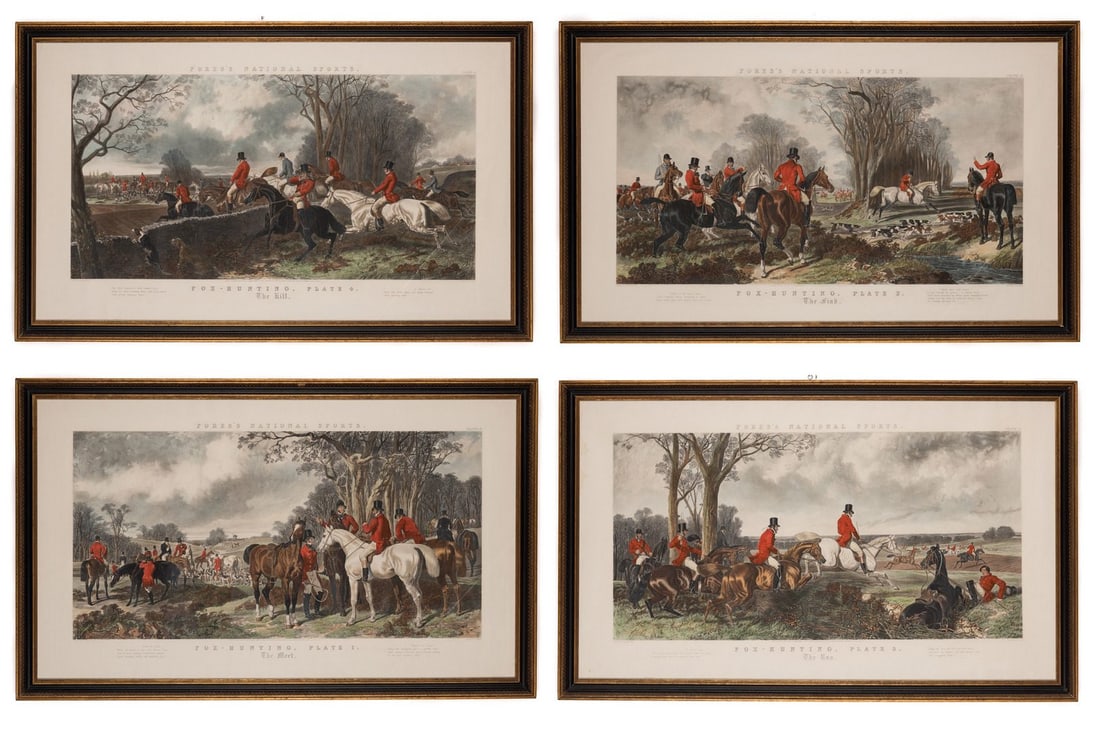 English Hunt Scenes after Herring, Framed 4pc SET (1 of 9)