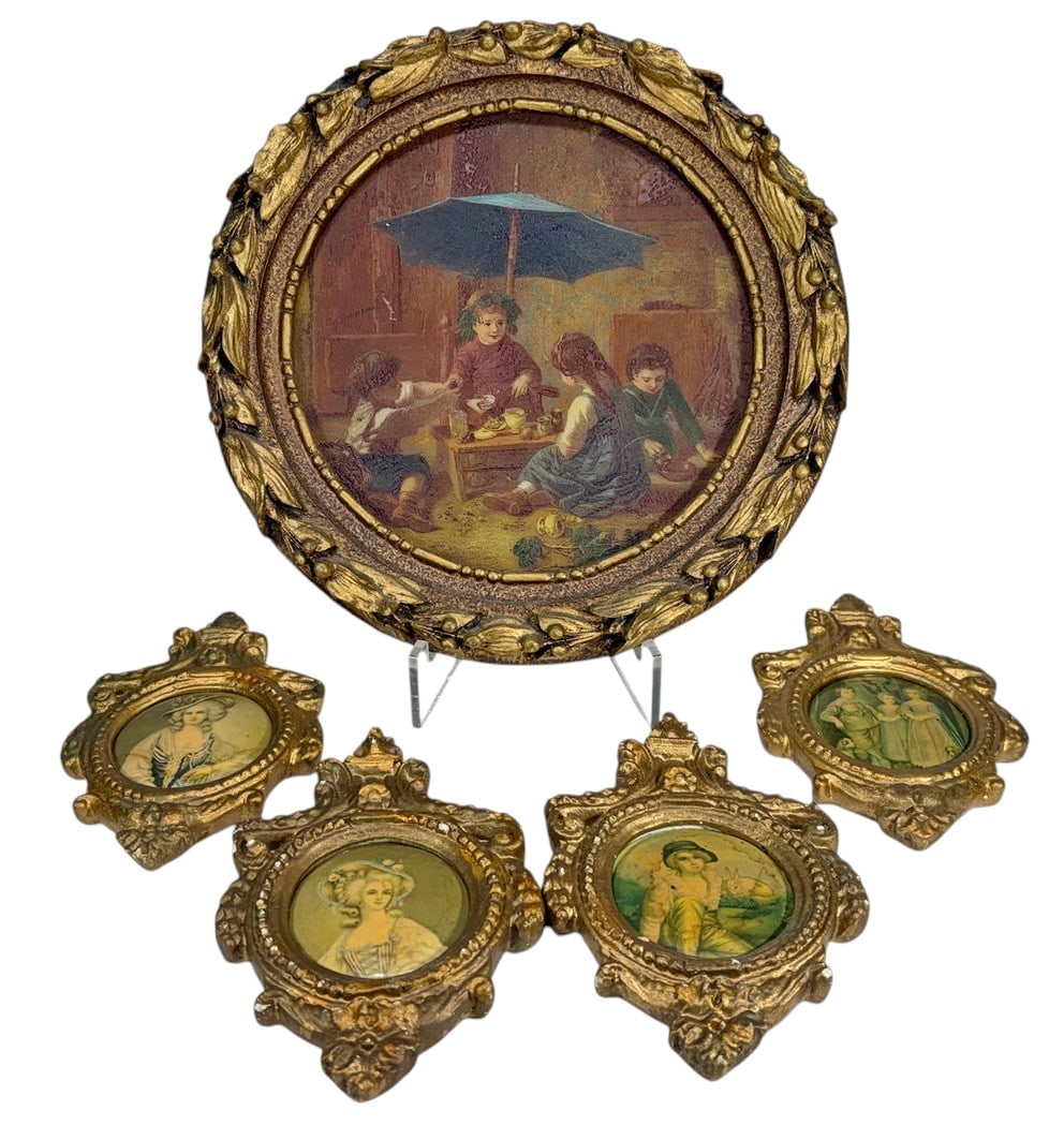 Gilt Plaster Figural Portrait Wall Plaques 5pc LOT (1 of 5)