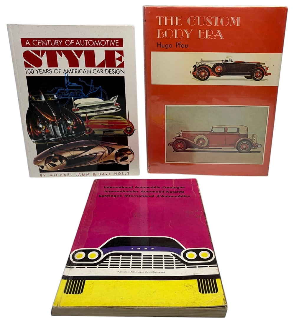 Vintage Automotive Reference Books, 3pc LOT: Three-book LOT of vintage automotive reference books relating to automobile history, styling, design, and coachwork. Includes A Century of Automotive Style: 100 Years of American Car Design by