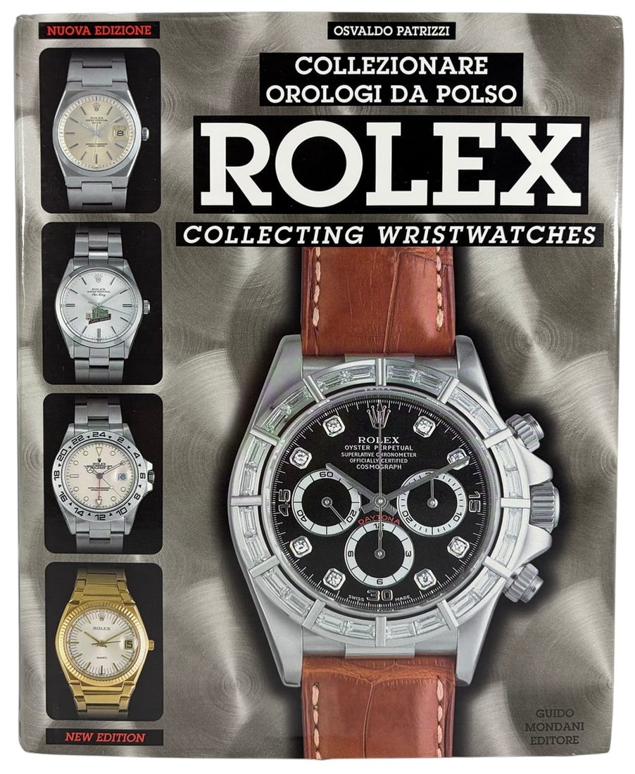 Rolex Patrizzi Wristwatch Reference Book: A two-piece Rolex collecting reference set by Osvaldo Patrizzi, comprising a large-format book and a companion magazine or guide. Both publications focus on collectible Rolex wristwatches, with