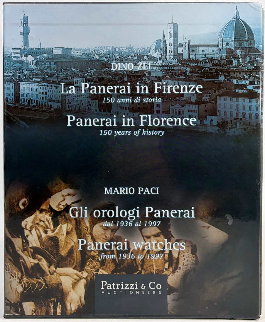 Panerai Watches & Florence Books 2pc LOT: Two-volume Panerai reference book collection in original slipcase, published by Patrizzi & Co Auctioneers. Includes La Panerai in Firenze / Panerai in Florence: 150 Years of History by Dino Zei and