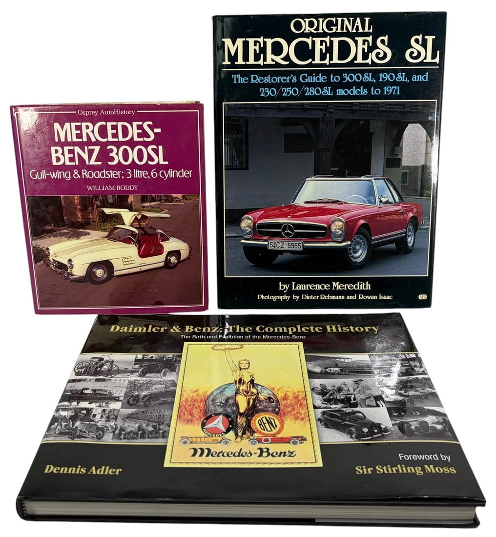 Mercedes-Benz Automotive Books 4pc LOT: Collection of four vintage Mercedes-Benz automotive books, including Daimler & Benz: The Complete History by Dennis Adler; Original Mercedes SL: The Restorers Guide to 300SL, 190SL, and 230/250/280SL
