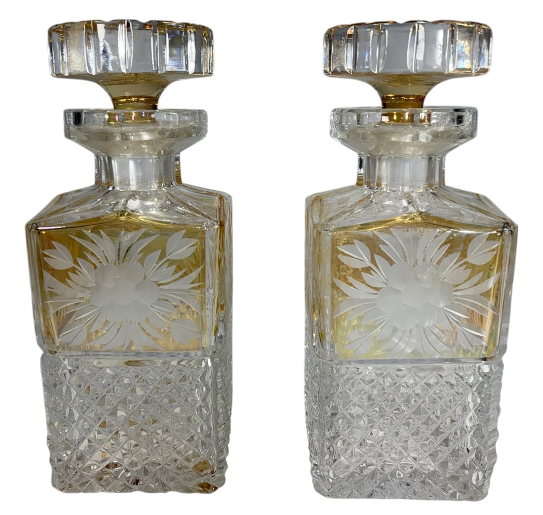Moser Style Floral Cut Crystal Decanters 2pc LOT (1 of 9)