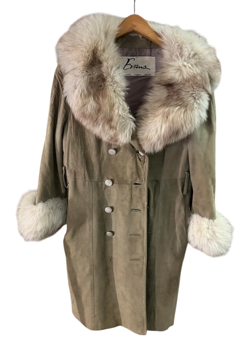 Vintage Evans Womens Suede Fur Trim Coat M/L (1 of 4)