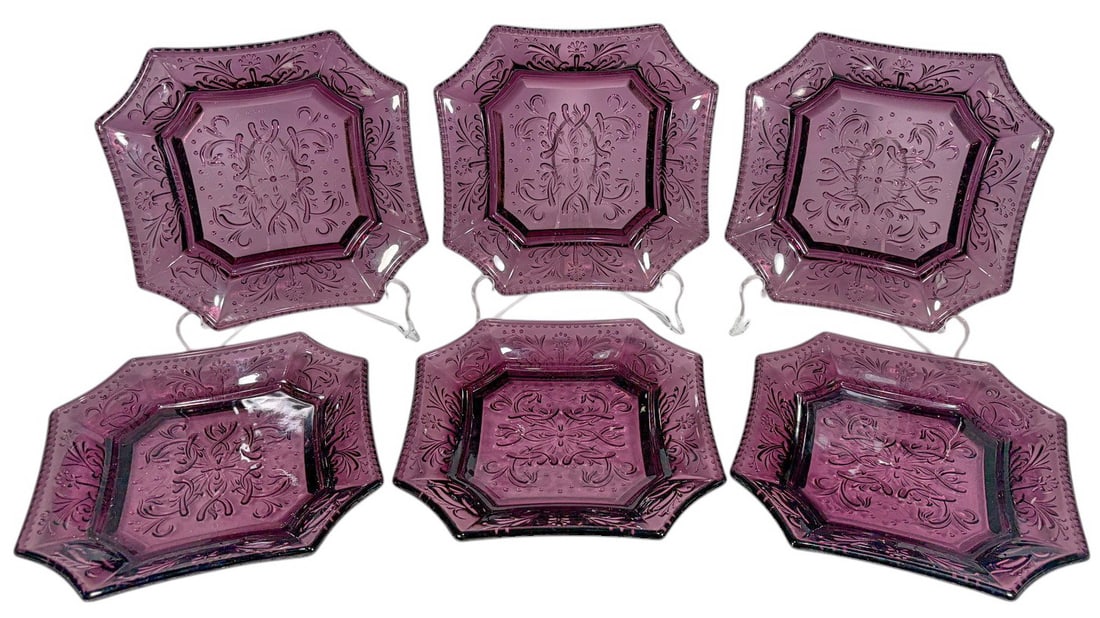 Portieux Vallerysthal Purple Glass Bowls 6pc LOT (1 of 5)