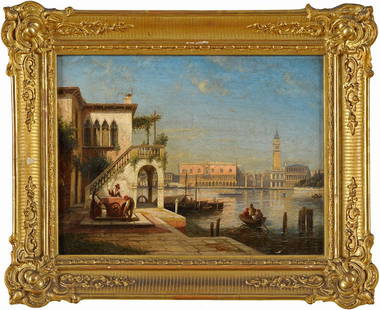 An Italian School Painting: View of Venice. Oil canvas. 19th century. 8 inches x 11 inches