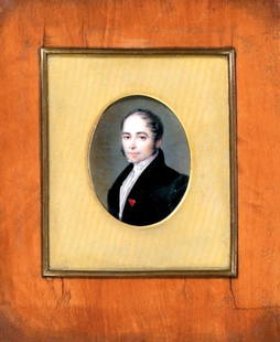 A Framed Portrait: Gentleman's portrait. French school. 19th century. 2 3/4 inches x 2 1/3 inches