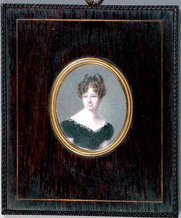 A Framed Portrait: Lady's portrait. French school. 19th century. 2 3/4 inches x 2 1/3 inches