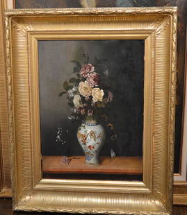 A Framed Still Life Painting: Oriental vase with flowers. 19th century. Provenance: Important private collection, Dallas, Texas. 20 1/2 inches x 14 1/2 inches