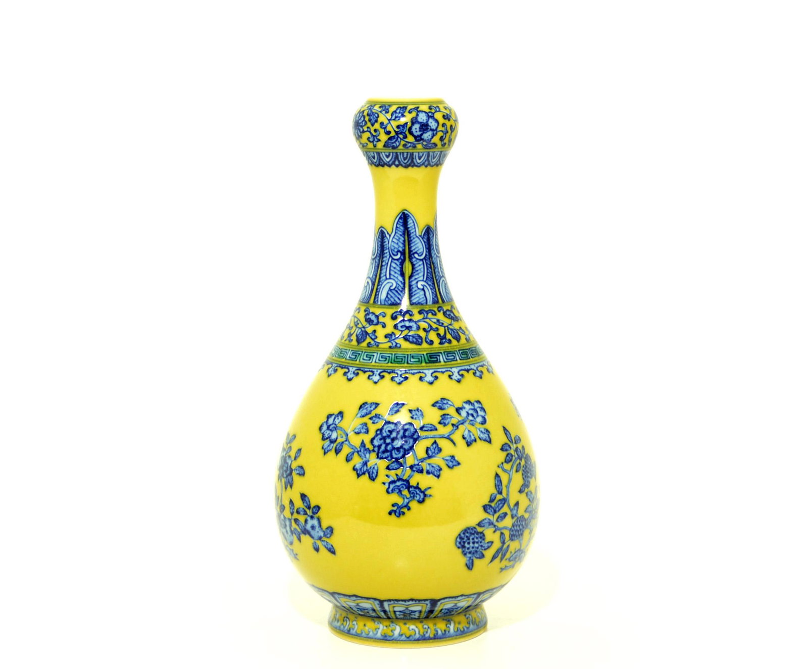A Rare Chinese Yellow Enamel Blue and White Vase (1 of 9)