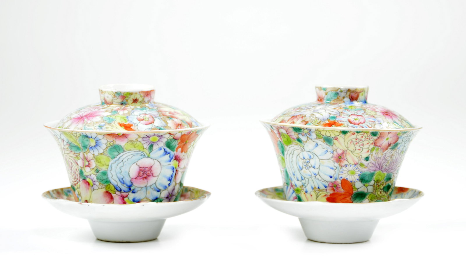A Pair of Rare Chinese Famille Rose "Mille Fleures" Tea (1 of 11)